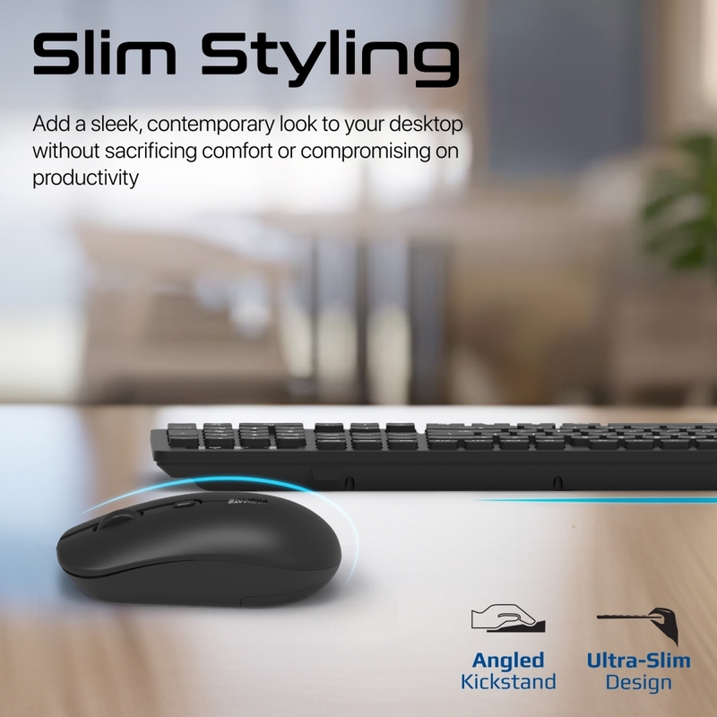 Promate Wireless Keyboard and Mouse Combo, Slim Full-Size 2.4Ghz Wireless Keyboard with 1600 DPI Ambidextrous Mouse, Nano USB Receiver, Quiet Keys, Angled Kickstand for iMac, MacBook Air, ASUS